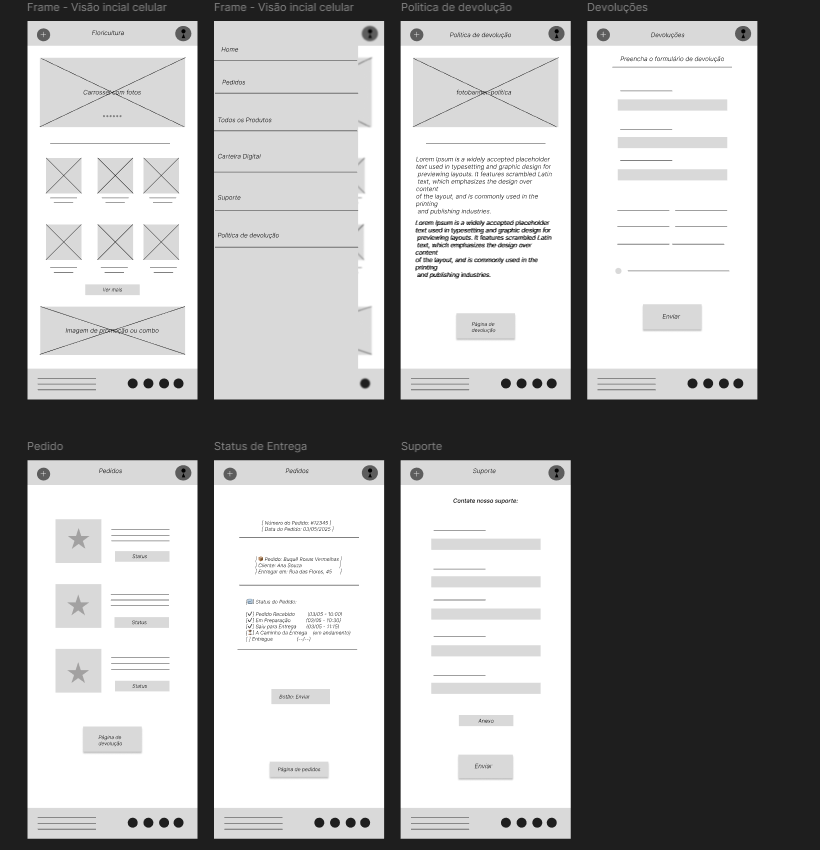 Wireframes do app
